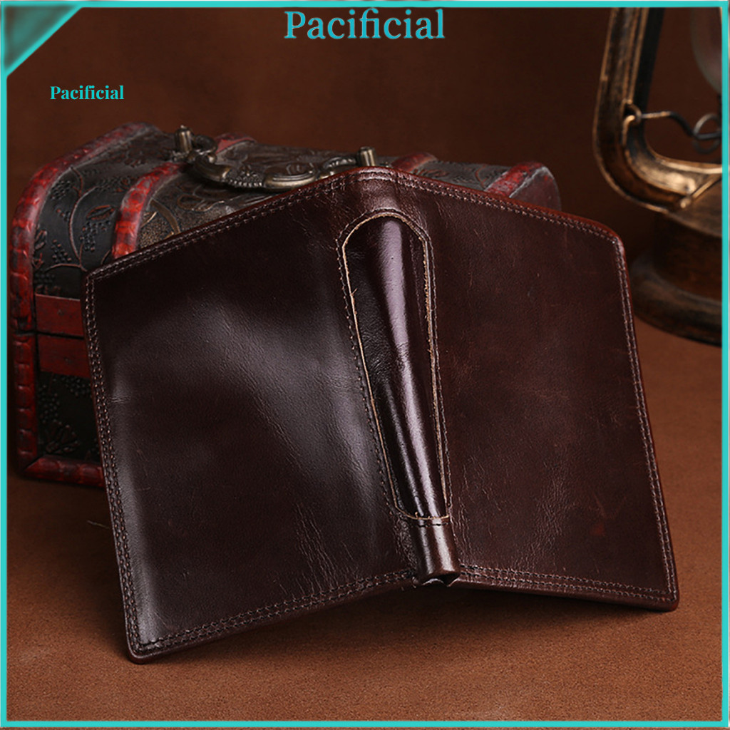 Slim Wallet Men Men's Large Capacity Faux Leather Bi-fold with Zipper Coin Pocket Cash Card Holder Business Front – fo