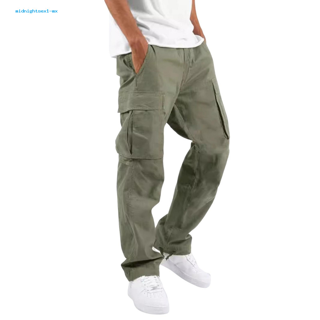 Men Polyester Cargo Pants Large-capacity Storage Men's Drawstring Waist Casual Multi-pocket Joggers Loose Fit Athletic T