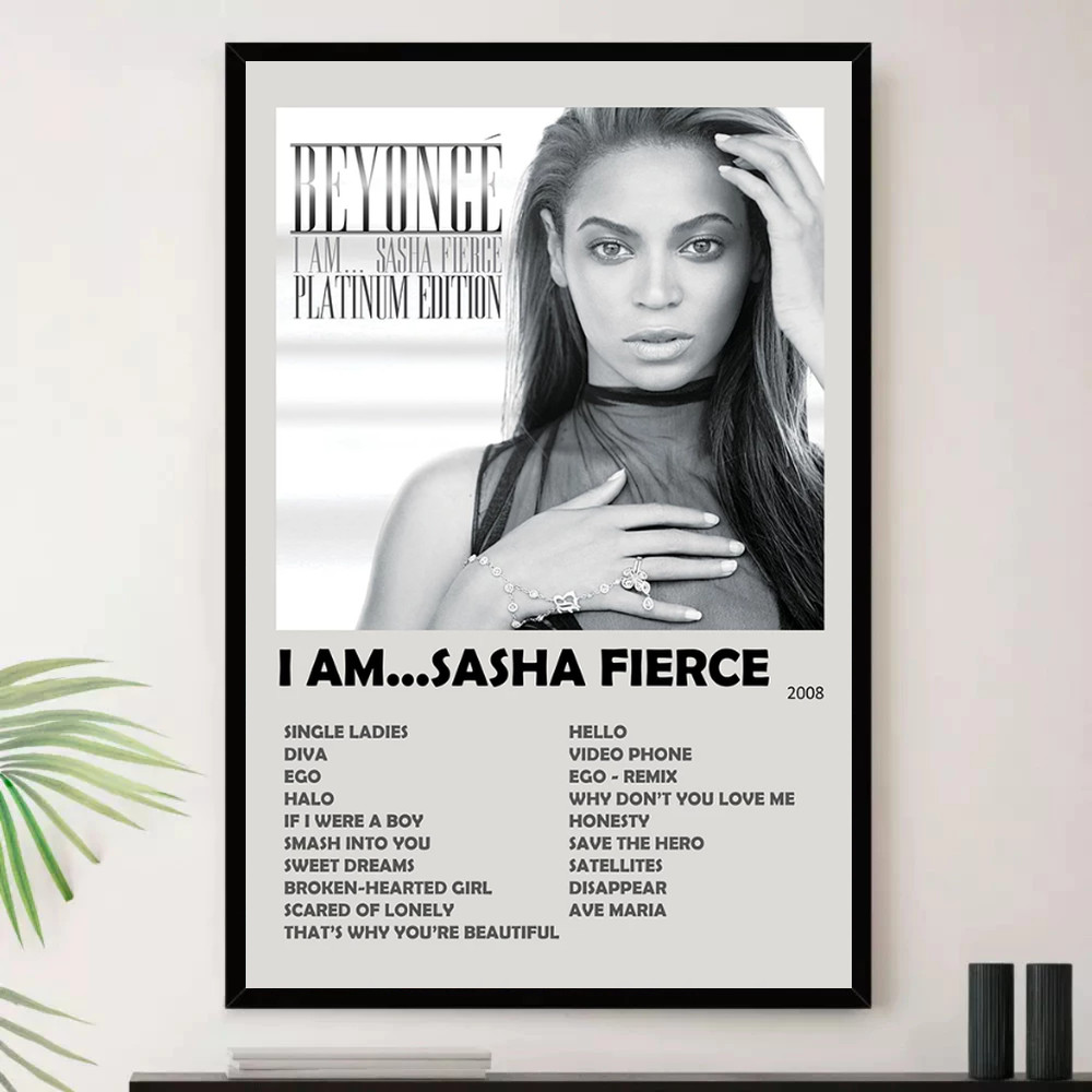 Quadro Placa Decorativa Música Internacional Beyoncé Pop e Dance Pop Álbuns com Moldura