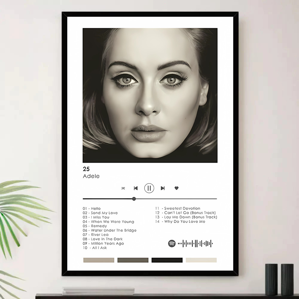 Quadro Placa Decorativa Música Internacional Adele Pop e Dance Pop Álbuns com Moldura