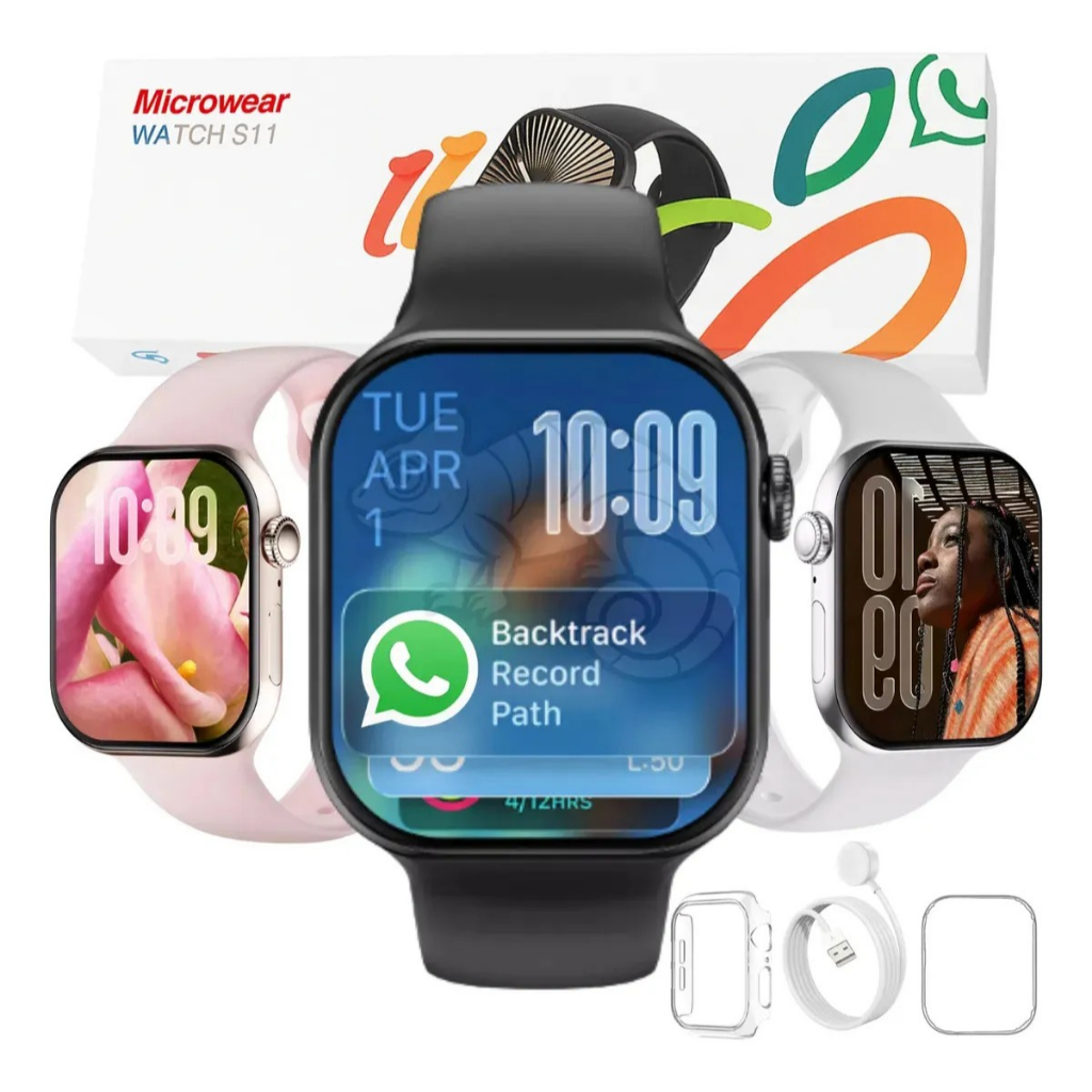 Smartwatch S11 Microwear Série 11 — Pulseira Oceano Esportiva — GPS, NFC, ChatGPT — Original 2026