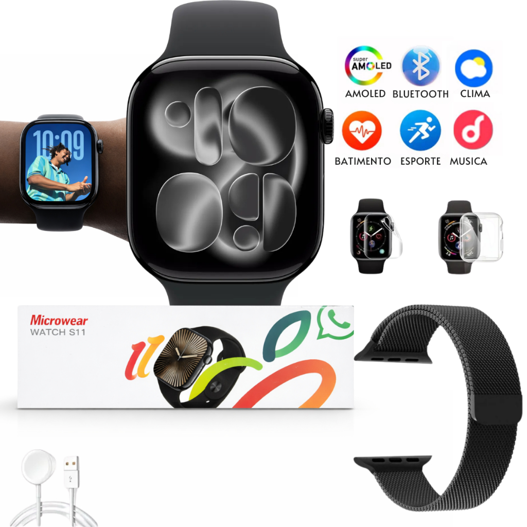Relógio Fitness Smartwatch S11 PRO 2.0 Bluetooth com Chamada Troca Pulseira Notificação