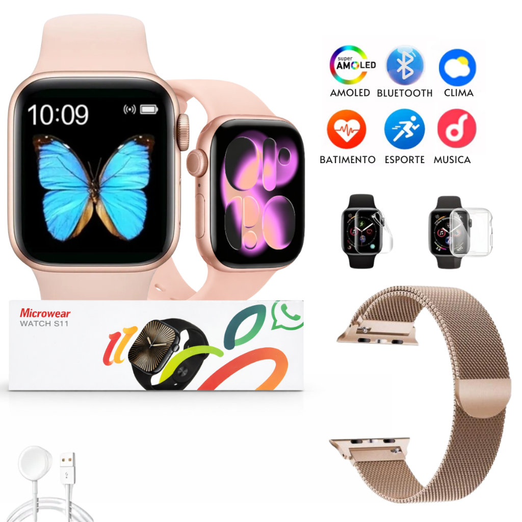 Relógi Smartwatch Fitness S11 PRO 2.0 Bluetooth com Chamada Músic Player Troca Pulseira Notificação