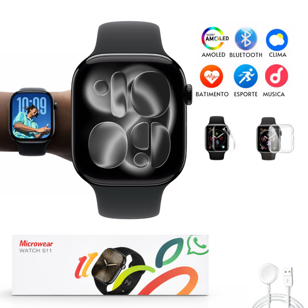 Relógio Digital Fitness Smartwatch S11 2.0 Bluetooth Chamada Músic Player Troca Pulseira Notificação
