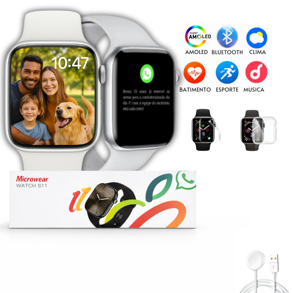 Relógio Fitness Digital Smartwatch S11 Bluetooth com Chamada Músic Player Troca Pulseira Notificação