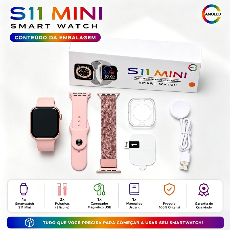Smart Watch Relogio S11 mini inteligente 38mm series 10 2026 2 Pulseiras