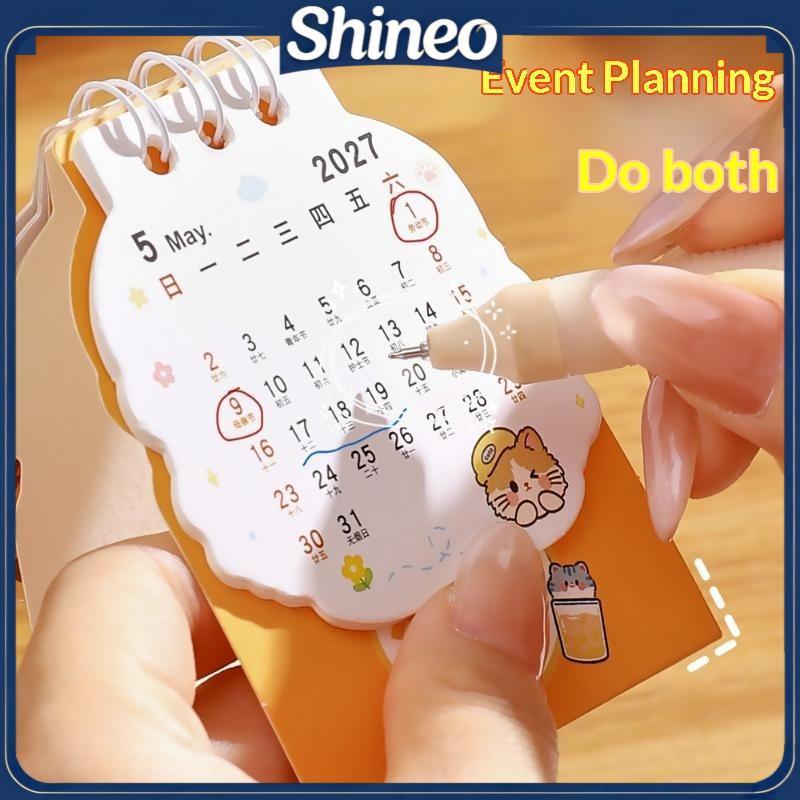 SHINE 2027 Mini Calendário De Mesa Cartoon Cat Design Portátil Para Programação Diária Decoração De Escritório Doméstico