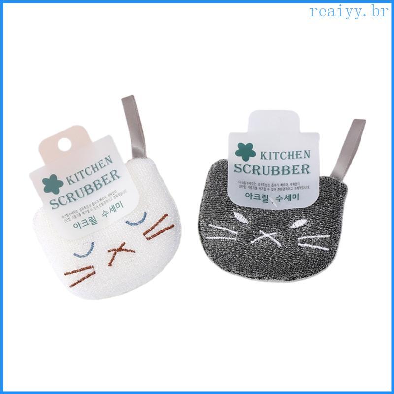 REA 2 Pcs Cartoon Cats Design Esponjas De Lavar Louça De Cozinha Esfregão