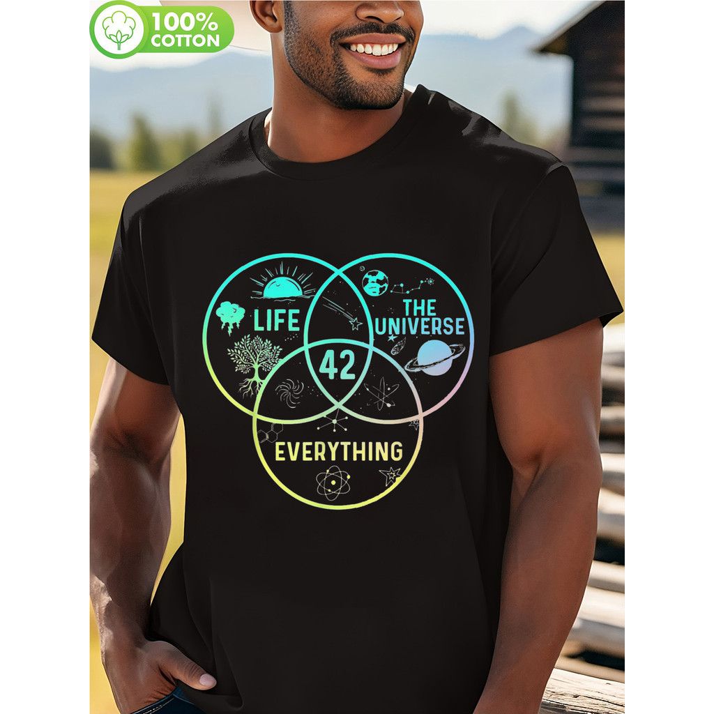 Camiseta 100% Algodão Camiseta 42 Life Universe Everything Hitchhiker Guide Sci Fi Geometrica Confortável Estilosa Atemp