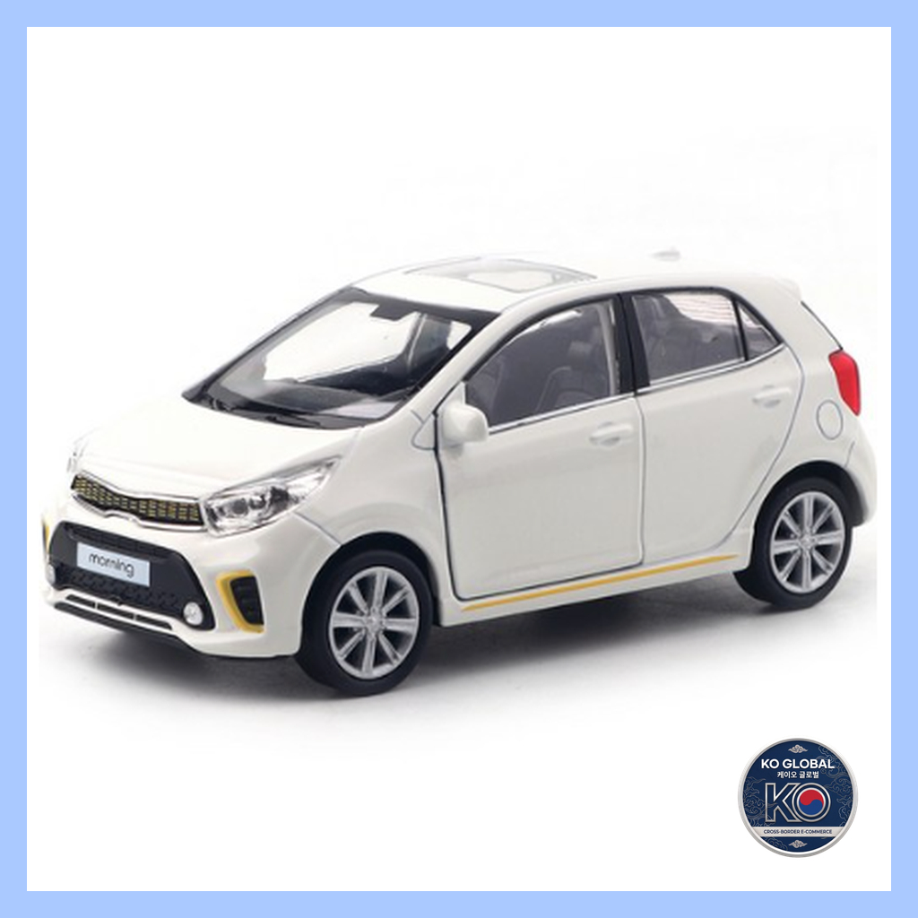 [Coréia] 🇰🇷 Welly Kia The All New Morning Compact Hatchback Diecast Mini Car 1 : 38 (Branco/Azul)/Pull-Back Action Toy A