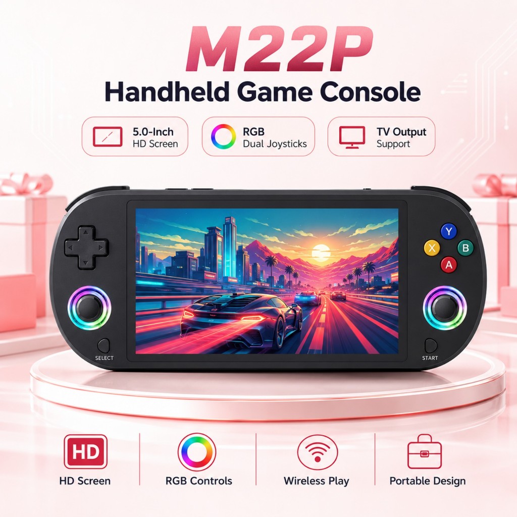 Novo 128GB M22 Pro Portátil Bolso Retro Console De Videogame 5.0 Polegada Tela IPS 1920 * 1080 Display Suporte LINUX Eme