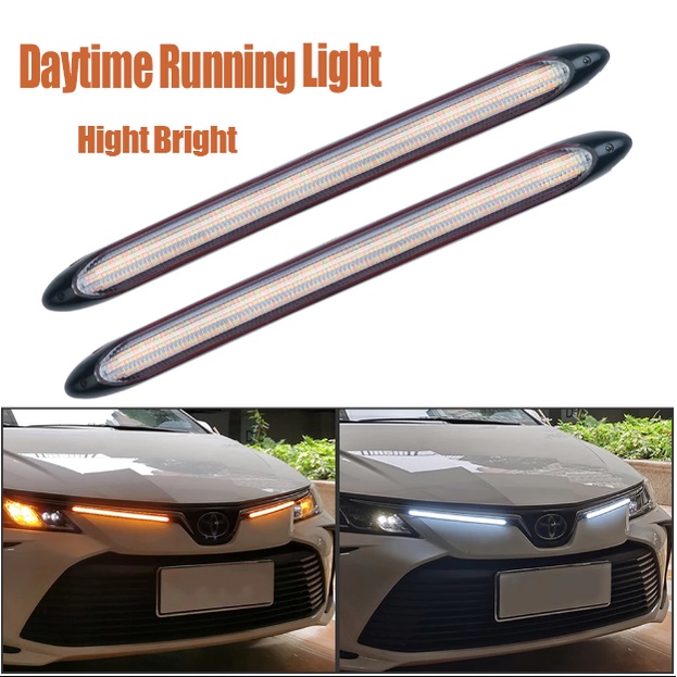 2PCS Led Car DRL Luzes De Circulação Diurna À Prova D'água Farol Sequencial De Volta Luz De Fluxo Amarelo Decorativa De Dia Flexível