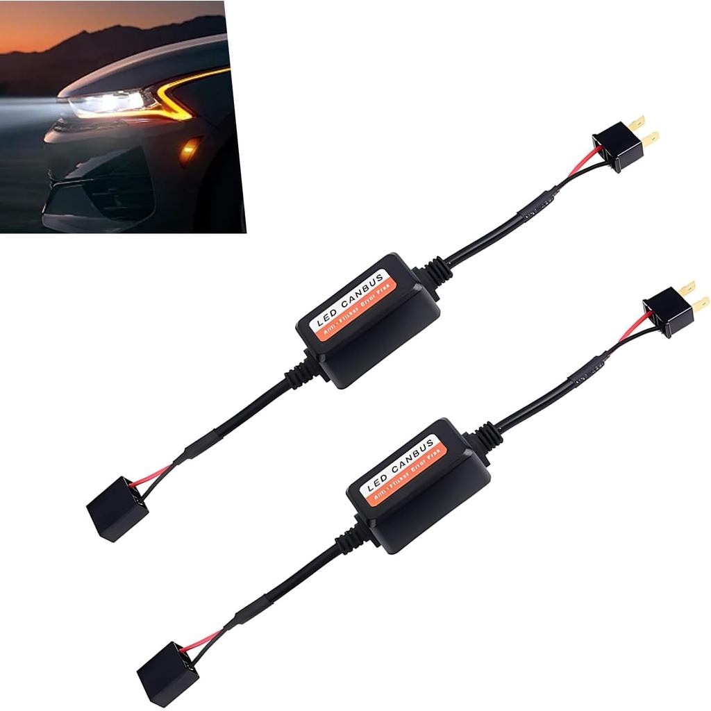 2PCS Car LED Bulb Decoder, Vehicle H7 Bulb Lighting System Fault Decoder, Plug & Play Anti Flicker Wiring Harness Adapte