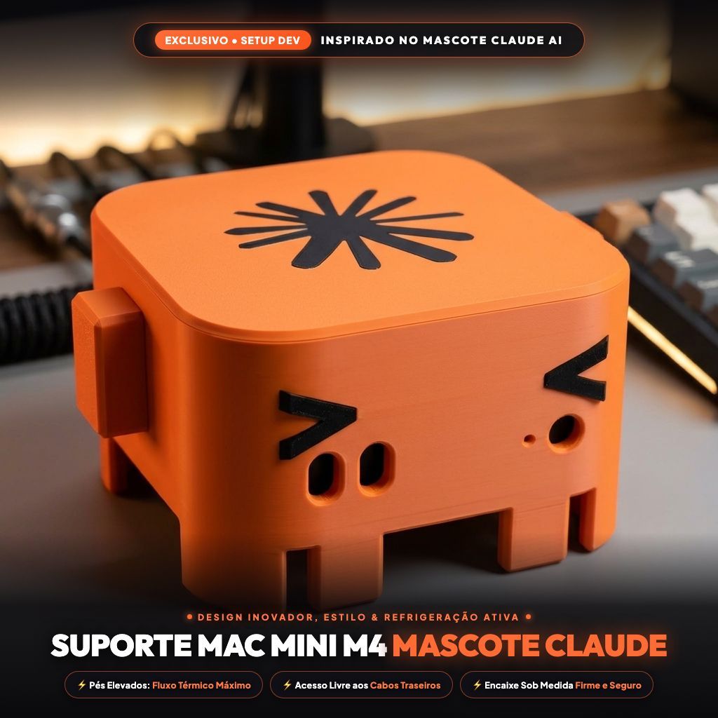 🤖 Suporte Case Apple Mac Mini M4 Mascote Claude AI | Base Elevada com Ventilação e Conexões Traseiras Livres