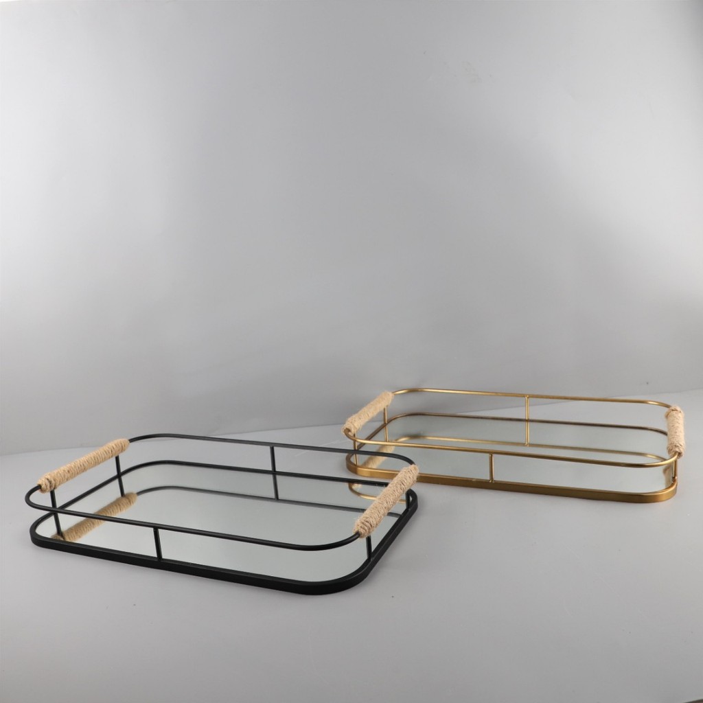 FMND European-style light luxury glass mirror metal aromatherapy tray, desktop ornament for living room, bedroom, entryw