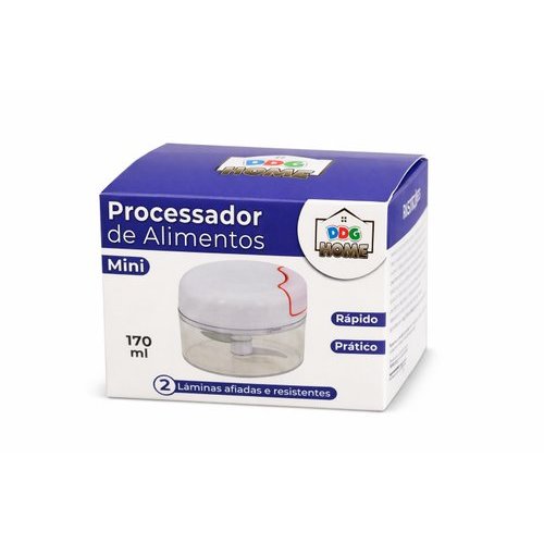 Mini Processador Alimentos Manual 170ml 2 Lâminas Corda Retrátil Plástico Metal DDG