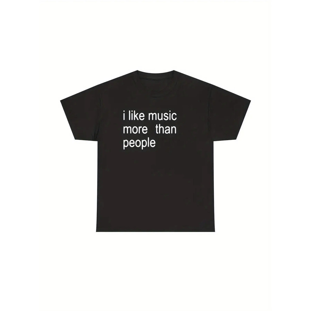 Camiseta Oversized T-shirt Feminina I Prefer Music Over People Musical Notes Sound Waves Collectible Confortável Diverti
