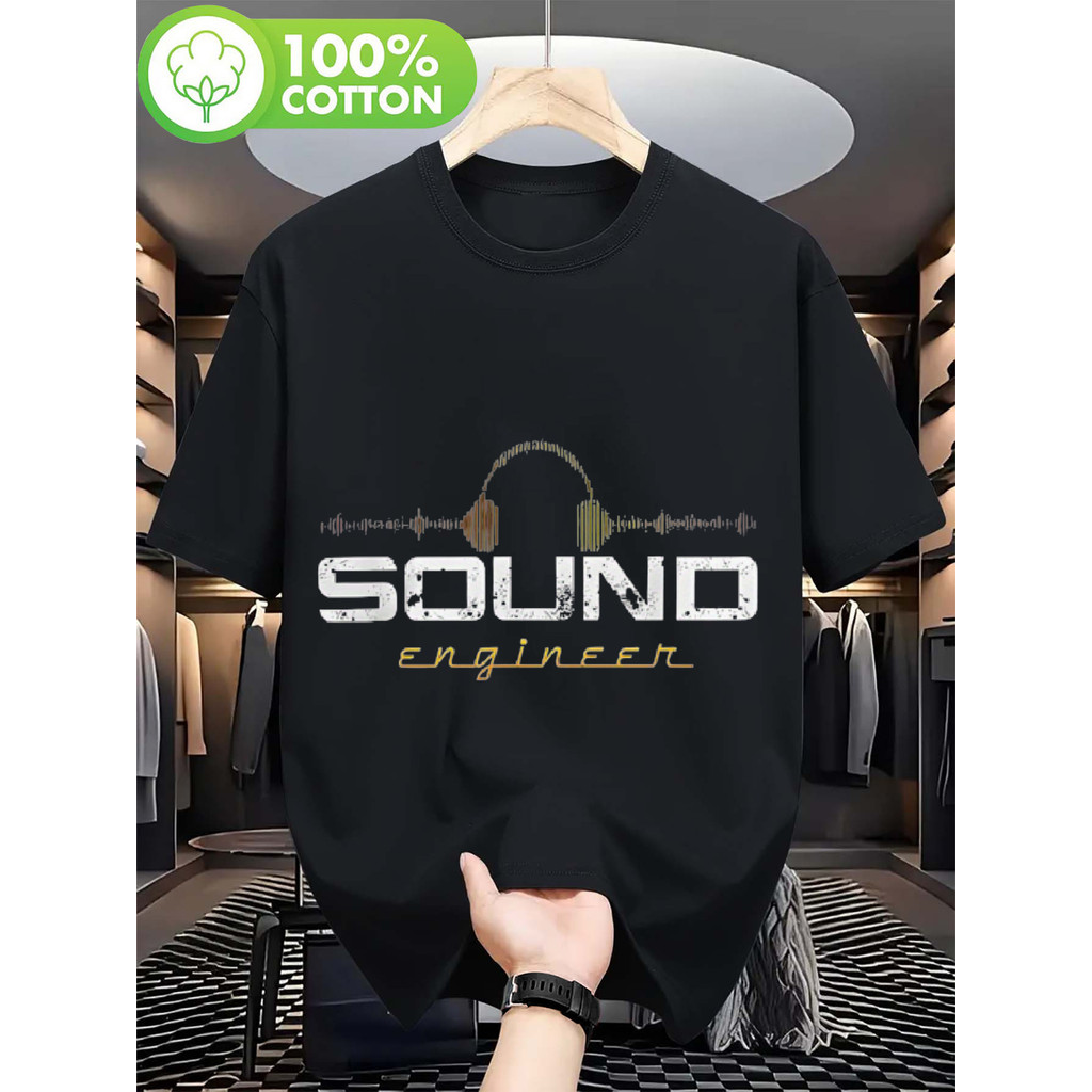 Camiseta 2026 T-shirt Camiseta Unissex Sound Engineer Headphones Sound Waves Graphic Heavyweight Cotton Music Confortáve