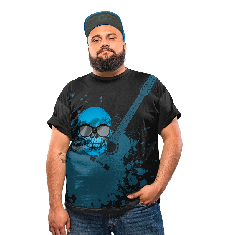 Camiseta Plus Size Caveira Skull Music Rock Sound
