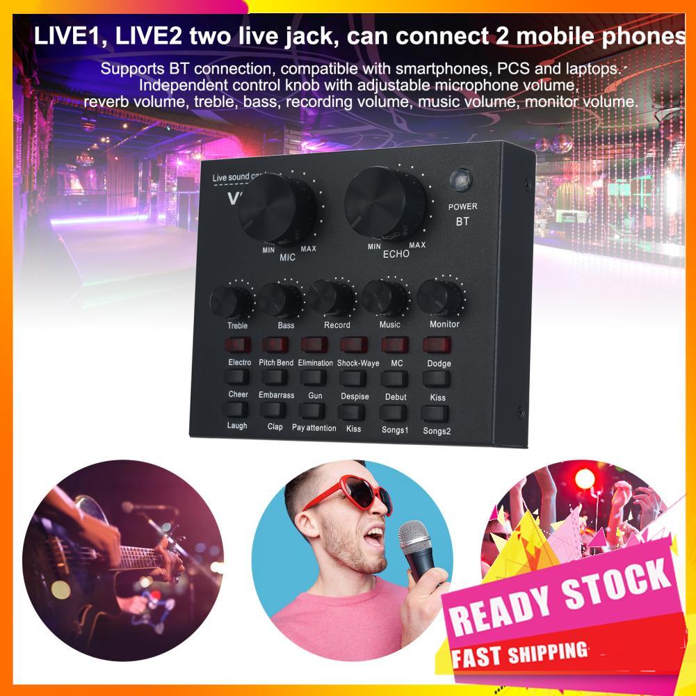 Gfgfgfgg Multifuncional BT Live Sound Card Mixer de áudio inteligente para computadores e celulares