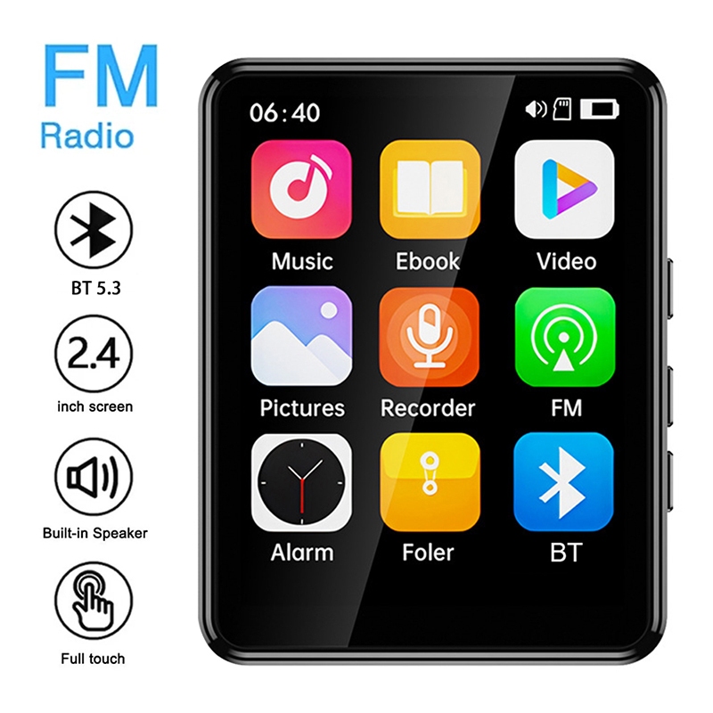 MP3 Player 2.4 Polegada Tela De Toque Completa Bluetooth 5.3 Hi-Fi Lossless Sound Music Suporte Rádio FM Gravador De Voz