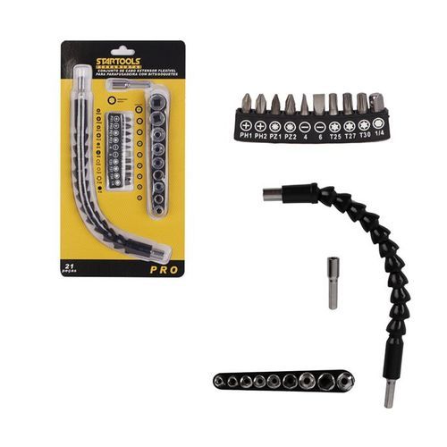 Kit Cabo Extensor Flexível Para Parafusadeira Com Bits e Soquete - 21 Peças