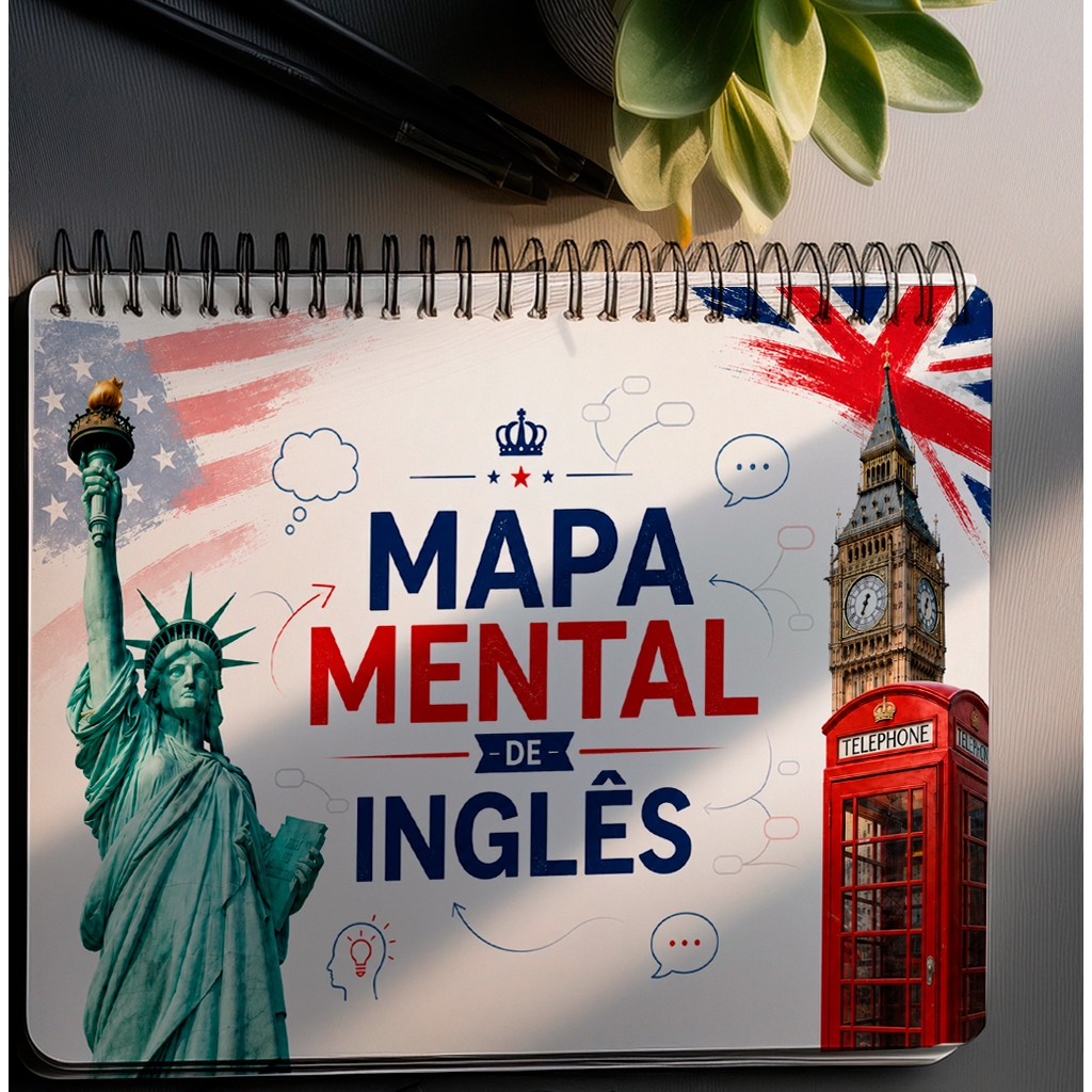 Mapa Mental de Inglês Impresso Colorido | Gramática, Verbos, Tempos Verbais e Vocabulário