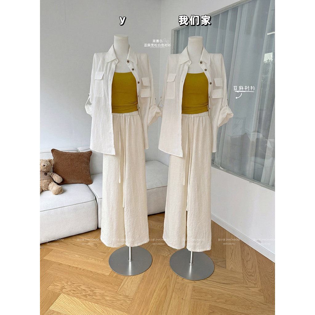 Xiaoqi Daytime Sunny Sky Lyocell/Linho Camisa Branca Solta Feminina Primavera Verão Top Solto