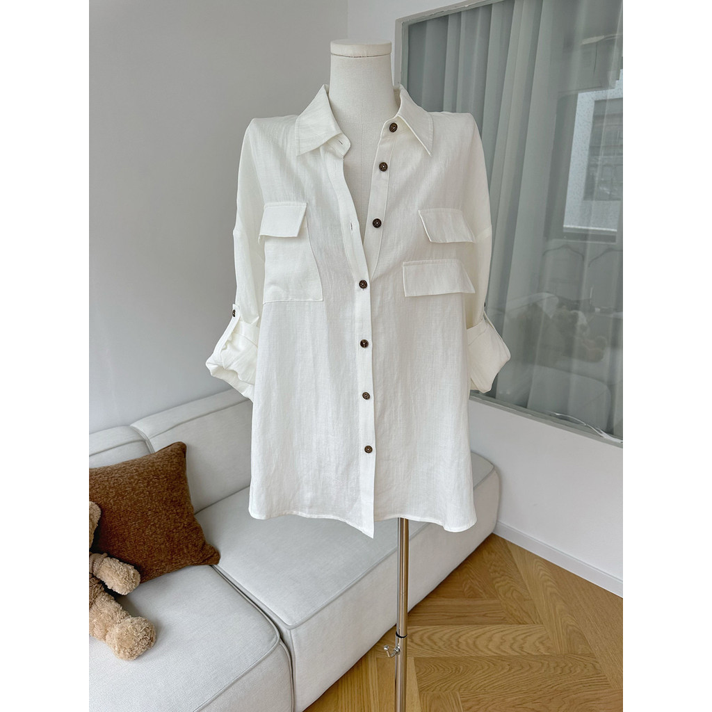 Xiaoqi Daytime Sunny Sky Lyocell/Linho Camisa Branca Solta Feminina Primavera Verão Top Solto