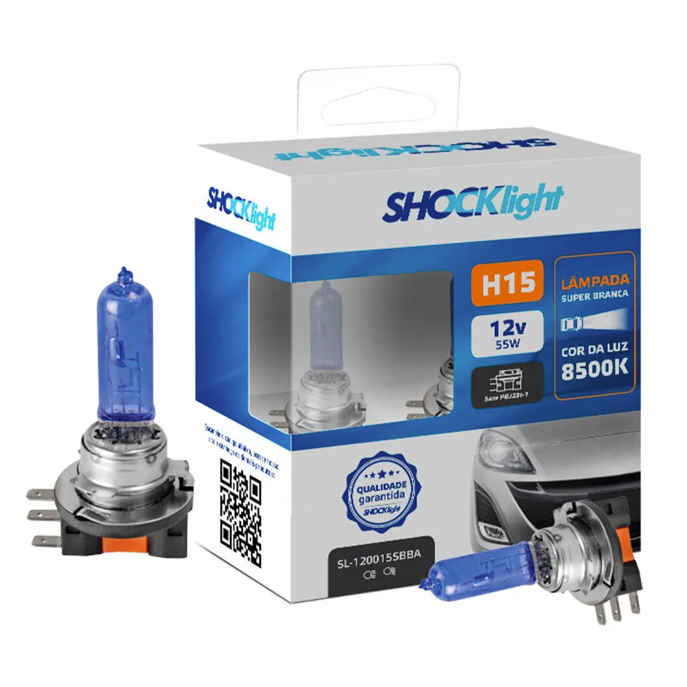 Par de Lâmpadas Super Brancas para farol H15 8500k + W5W
