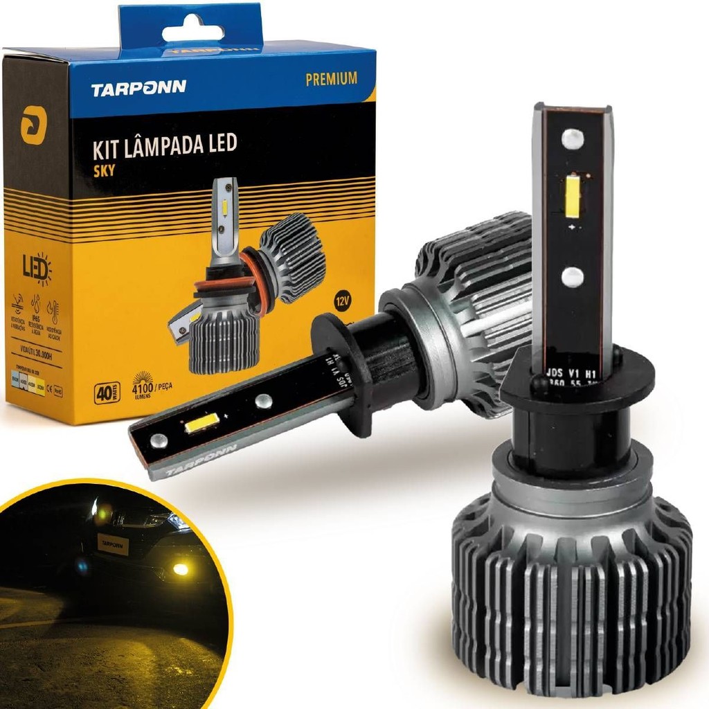 Kit Lâmpada Led Sky H1 40w 8200lm 3000k Amarela 12v Tarponn