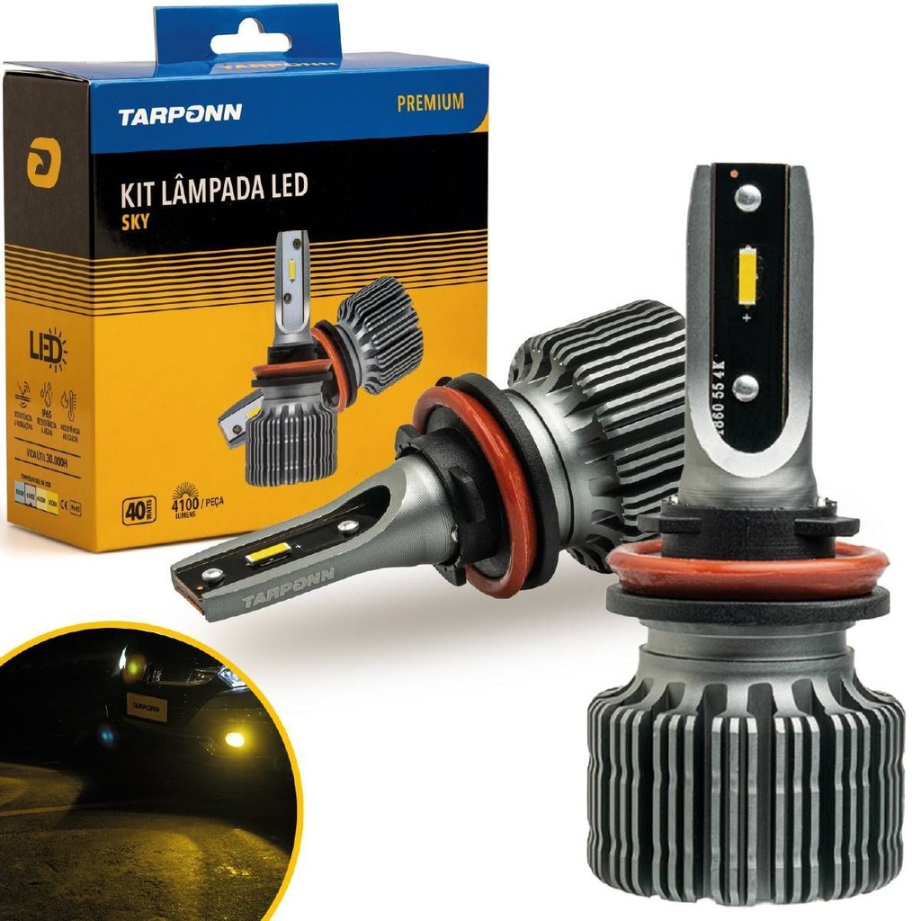Kit Lâmpada Led Sky H8 H11 40w 8200lm 3000k Amarela 12v Tarponn