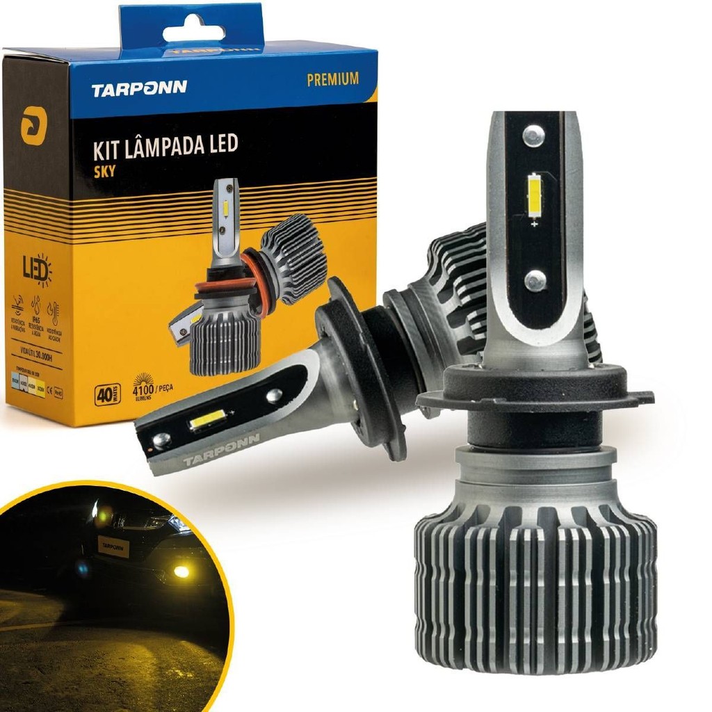 Kit Lâmpada Led Sky H7 40w 8200lm 3000k Amarela 12v Tarponn