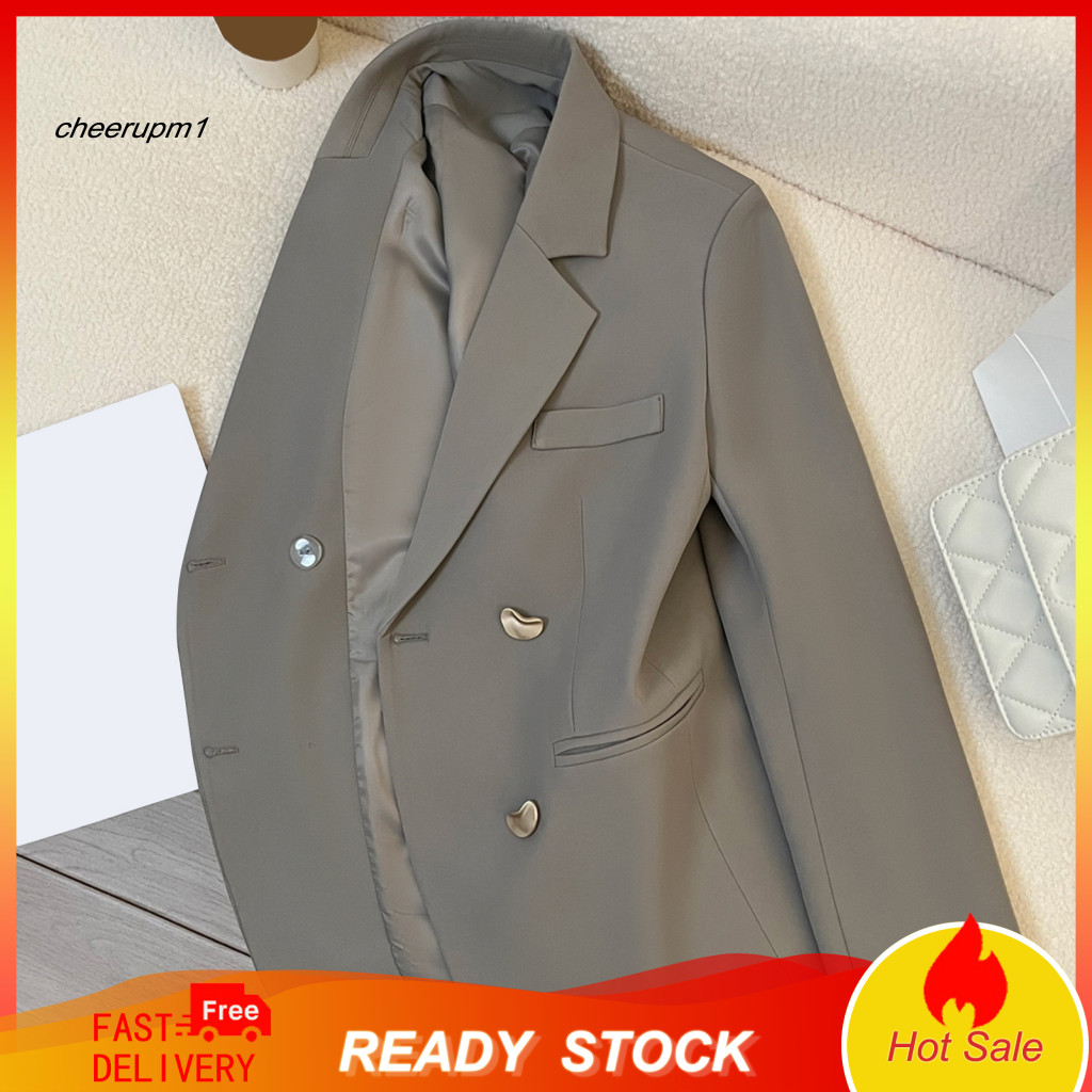 Women Polyester Blazer Double Row Button Women’s Jacket for Office and Leisure Loose Fit Fashion Coat Spring Autumn Wo