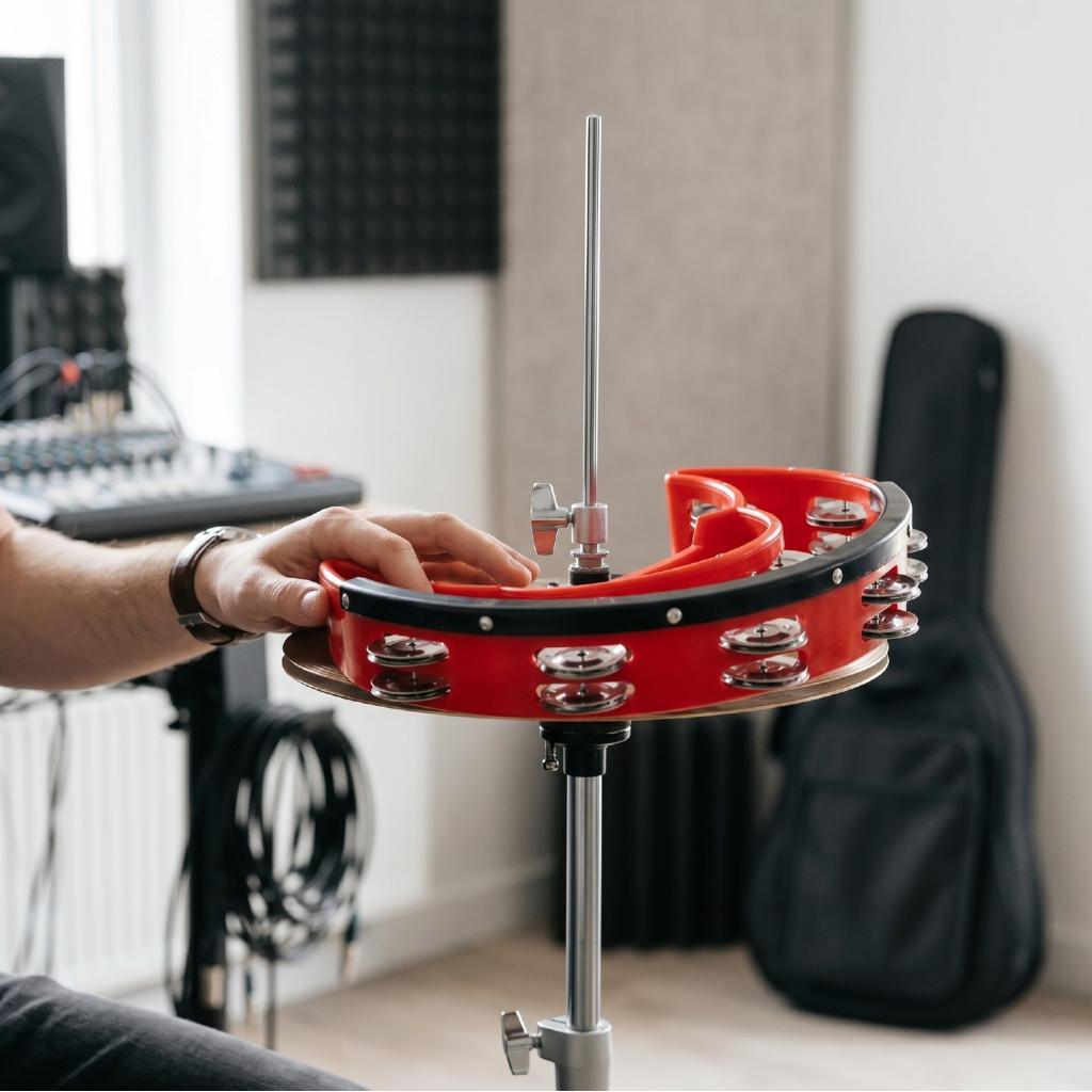 Half Moon Tambourine Double Row Jingles Instrumento de percussão portátil com punho texturizado Red Shake para adultos