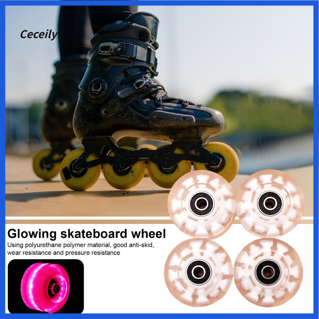 Skateboard Wheels Noiseless Gliding 4 Pack Quad Roller Skate with Bearings – Light Up Led Double Row for Hockey for Ki