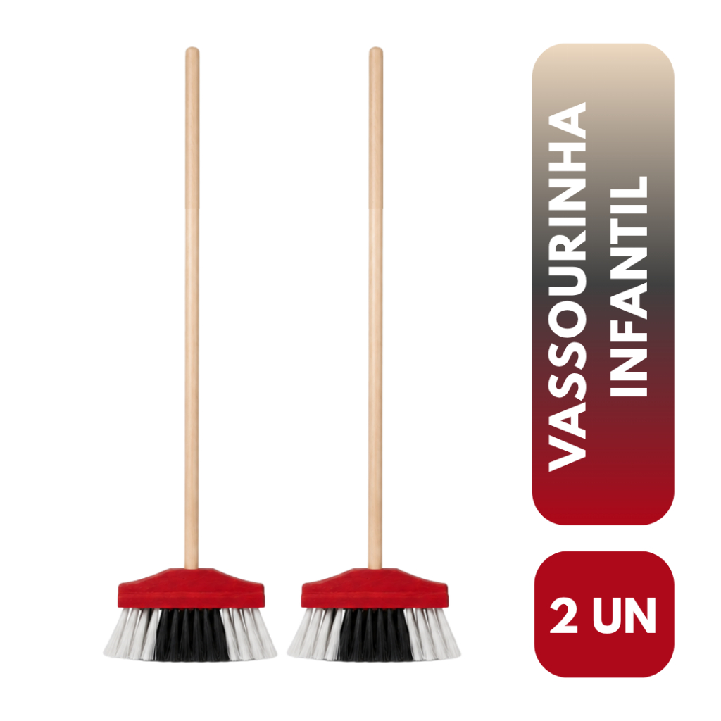 2 Vassourinhas Infantil de Pelo Sintético Colorida Mini Brinquedo Educativo Limpeza Casinha Criança