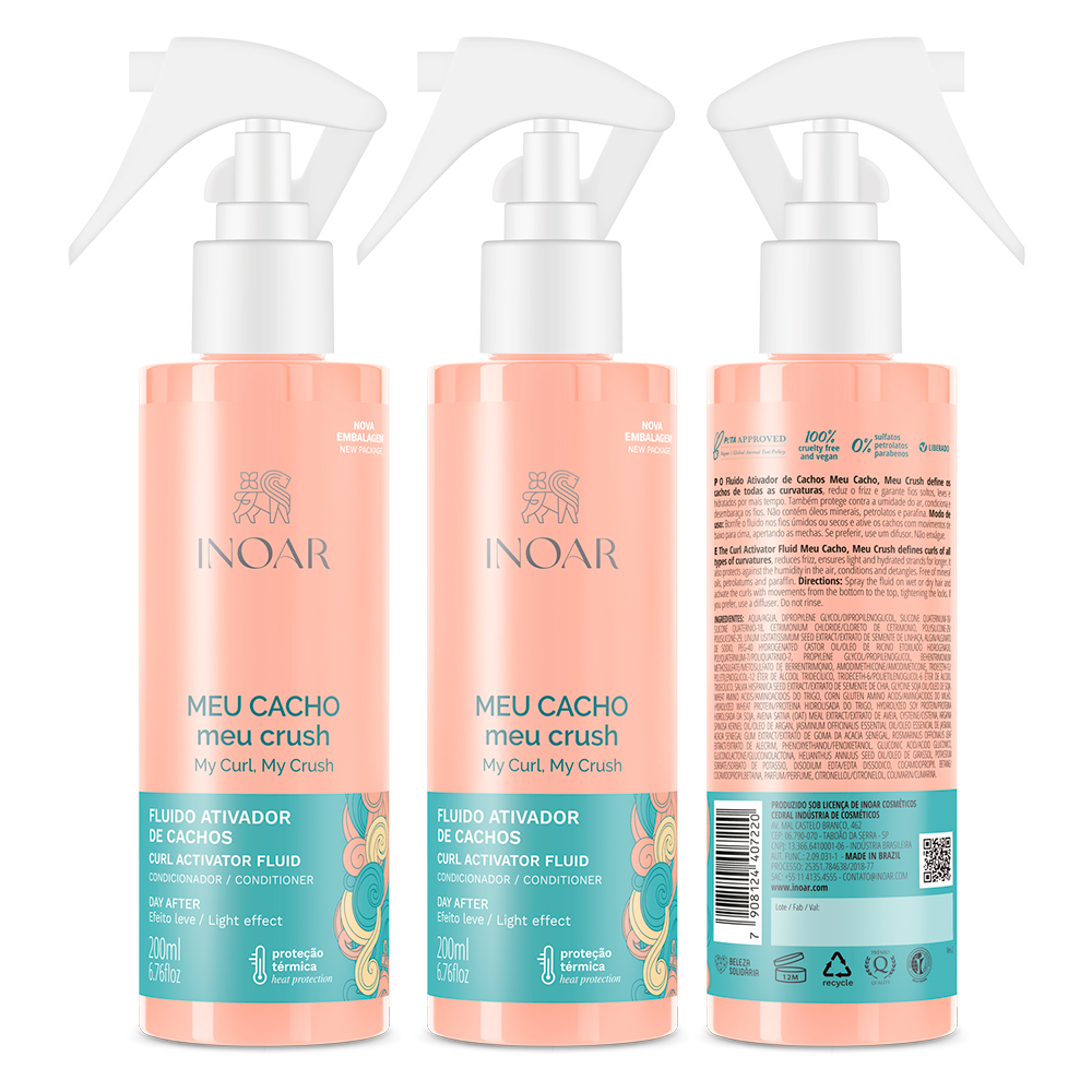 Kit 03 Fluido Ativador De Cachos Meu Cacho Meu Crush Inoar 200ml