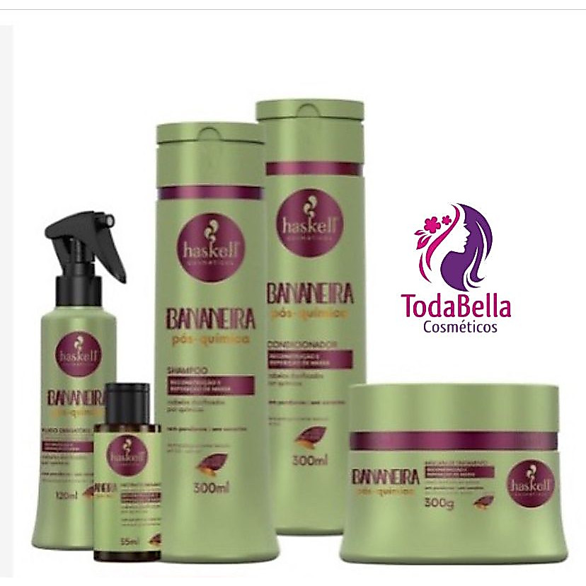 Kit Haskell Bananeira Shampoo + Condicionador + Máscara 300 + Fluido + Nectavita
