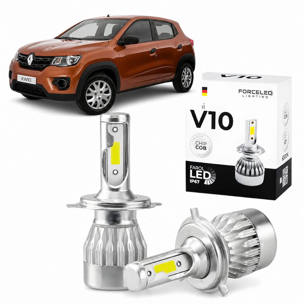 Kit Farol Led H16 - Farol de Milha Renault Kwid 2017 a 2026 Full Mini V10 (2 Lamp.) Alta Potencia e Fácil Instalação
