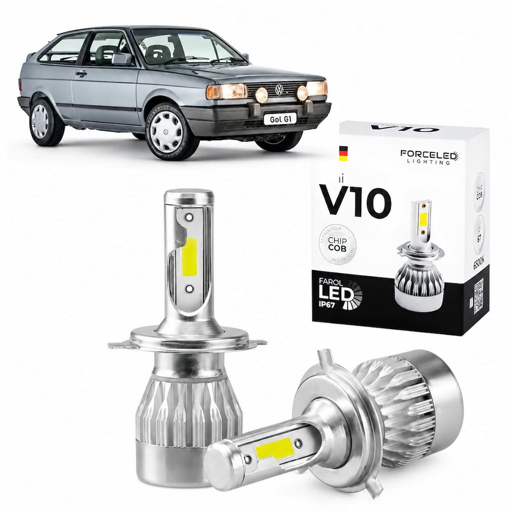 Kit LED H4 Farol para Gol Quadrado Volkswagen Gol G1 1980 a 1995 Full Mini V10 (2 Lamp.)
