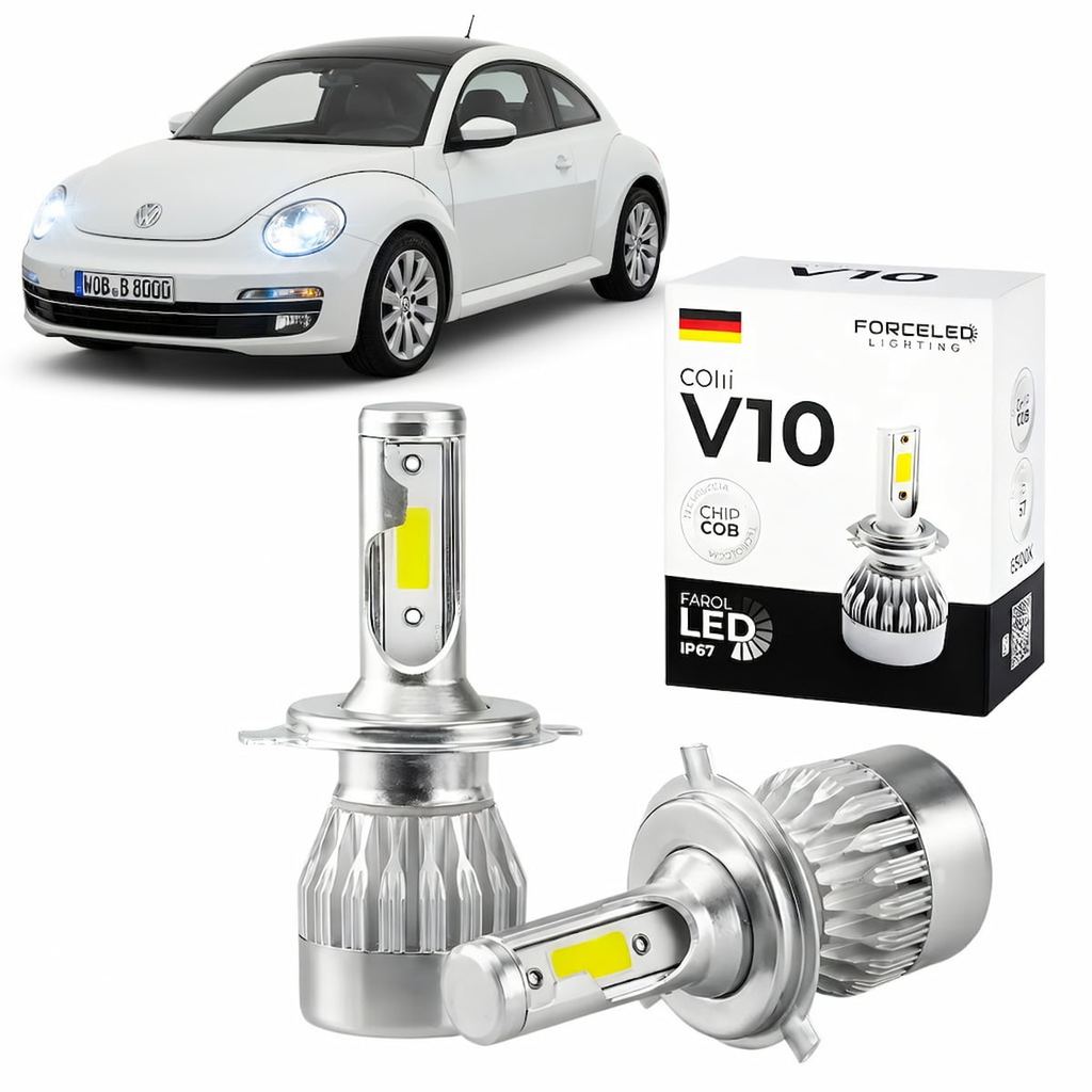 LED Farol Alto e Baixo H1 + H7 para Volkswagen New Beetle (2000 a 2012) Kit Full Mini V10 (4 Lamp.)