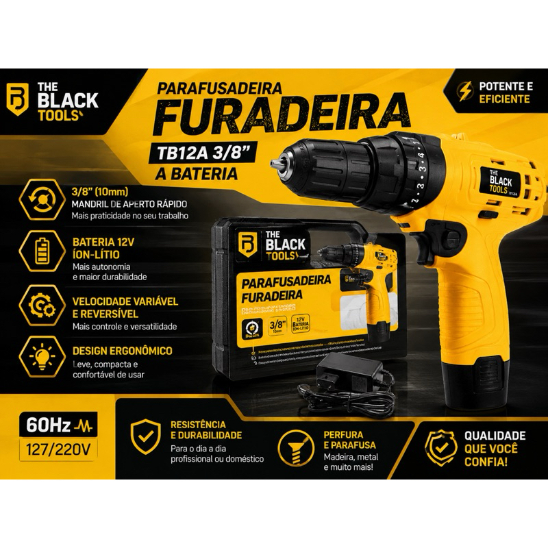 Parafusadeira e Furadeira a Bateria The Black Tools TB12A 12V 3/8