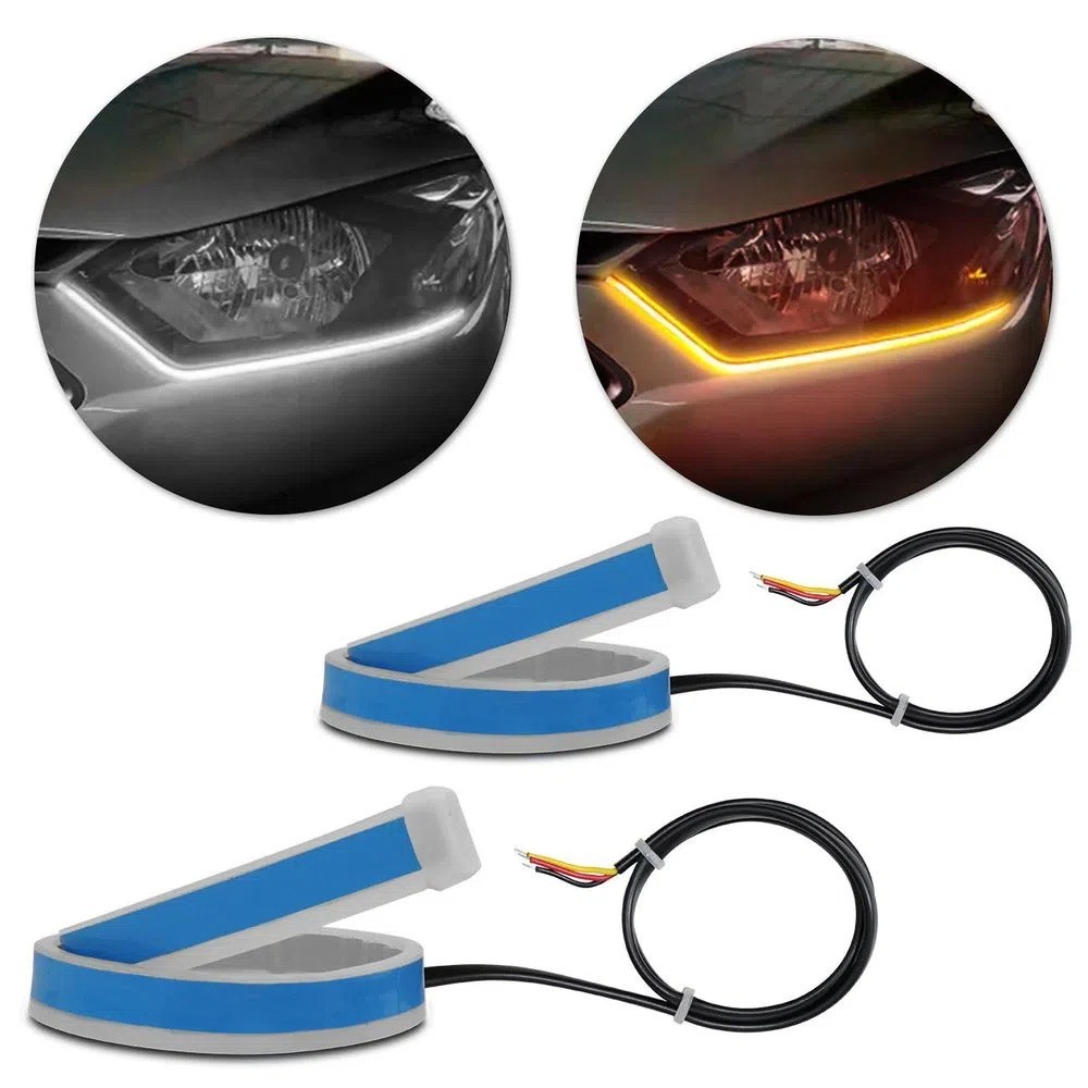 Fita Led Dual Color DRL Luz Farol Branca Pisca Amarela 60cm