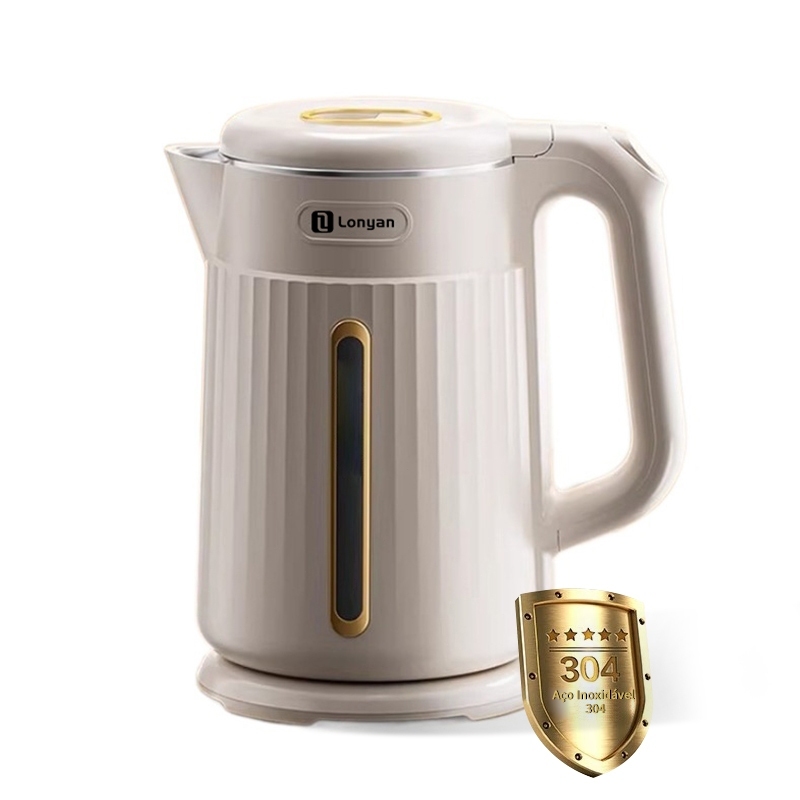 Chaleira Elétrica 110V 1355W 1.8L Auto Desligamento Proteção Dupla Anti Queimadura Base 360° Rotação Aço SUS304 Inox