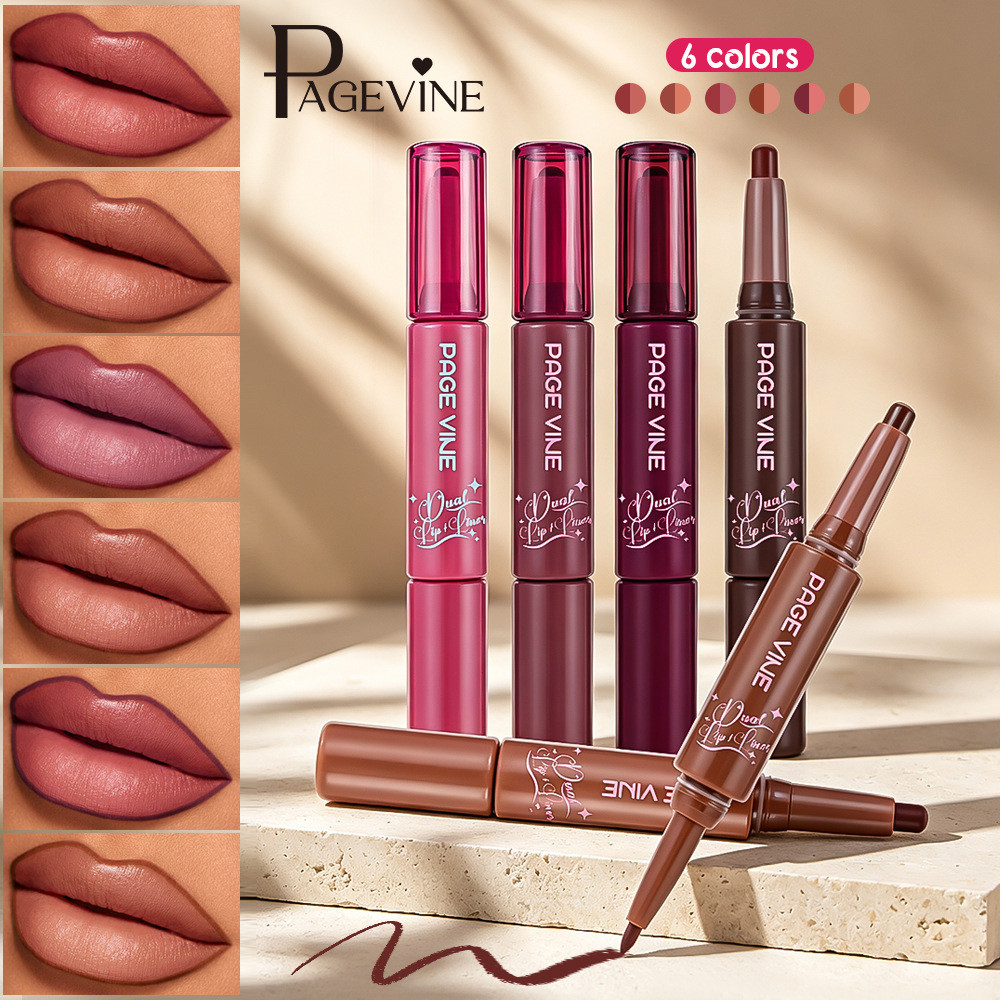 PÁGINA VINE Lip Liner Matte Smooth Mirror Pasta de duas cabeças Mancha Batom sedoso fosco