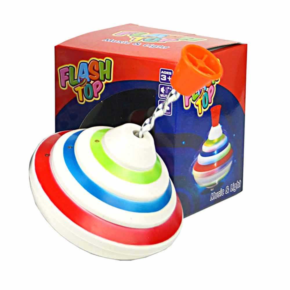 Flash Top Spinning Toy, Pull String Gyroscope With Colorful Stripes, Built In Light And Sound For Indoor Play