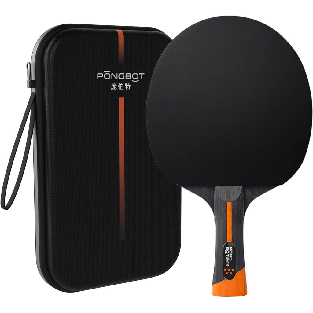 PONGBOT Five-Star Ping Pong Paddle, Professional Level Table Tennis Racket with Hard Case, Carbon Fiber, 7-Ply Blade, Pr