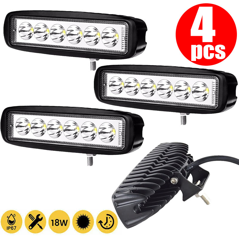 Saimili 1-4pcs 18w 6 LED Luz De Trabalho Para Carro Drl Spotlight À Prova D'água 6000k 12v Farol De Condução De Caminhão