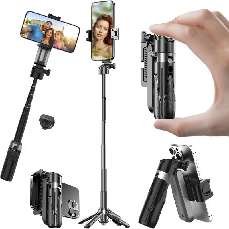 Mini selfie stick tripé, tripé de telefone de alça extensível com tamanho de bolso remoto removível